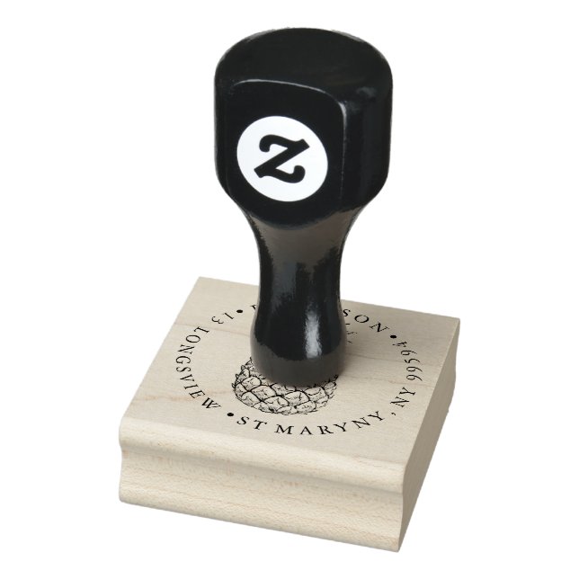 Pineapple Round Return Address Rubber Stamp | (Stamp)
