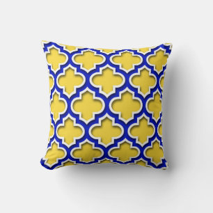 Pineapple Royal Blue Wht Moroccan Quatrefoil #5DS Cushion