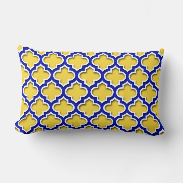 Pineapple Royal Blue Wht Moroccan Quatrefoil #5DS Lumbar Cushion (Front)