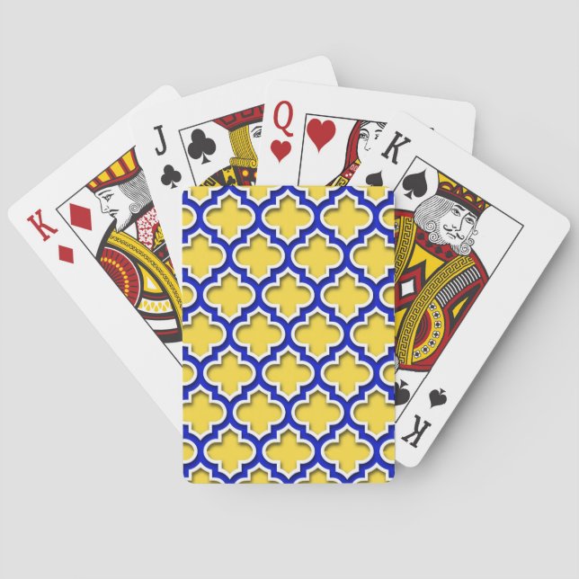 Pineapple Royal Blue Wht Moroccan Quatrefoil #5DS Playing Cards (Back)