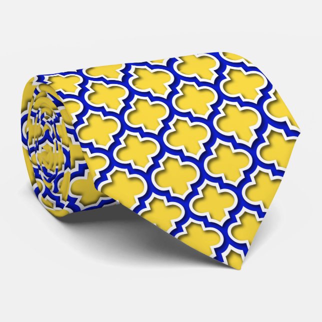 Pineapple Royal Blue Wht Moroccan Quatrefoil #5DS Tie (Rolled)