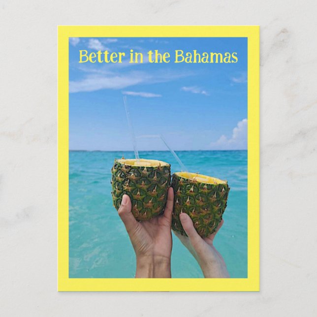 Pineapple rum punch on the beach, Bahamas Postcard (Front)