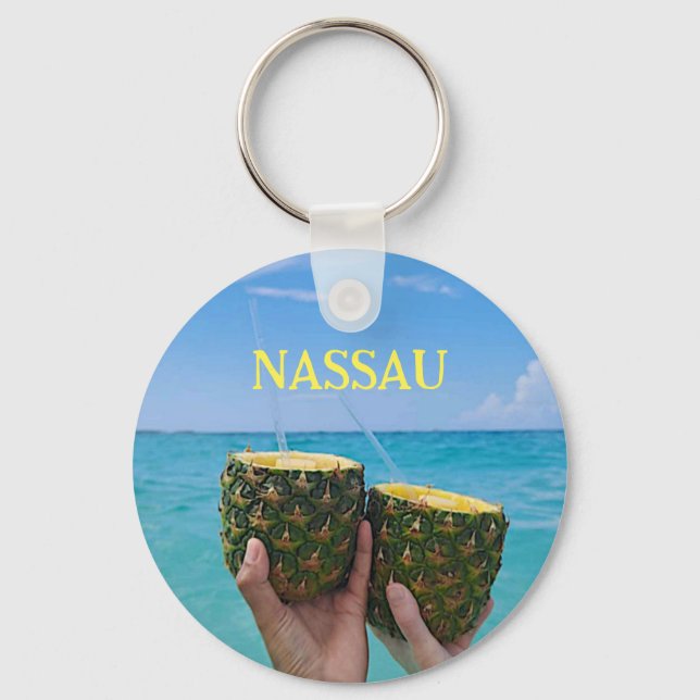 Pineapple rum, your name, Nassau, Bahamas Key Ring (Front)