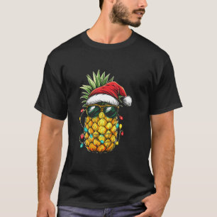 Pineapple Santa Hat Christmas Lights Xmas Fruit T-Shirt