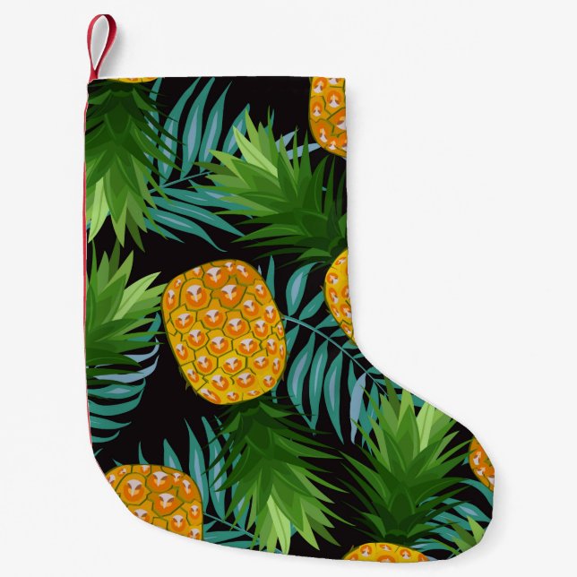 Pineapple seamless pattern with palm leaves on bla small christmas stocking (Front)
