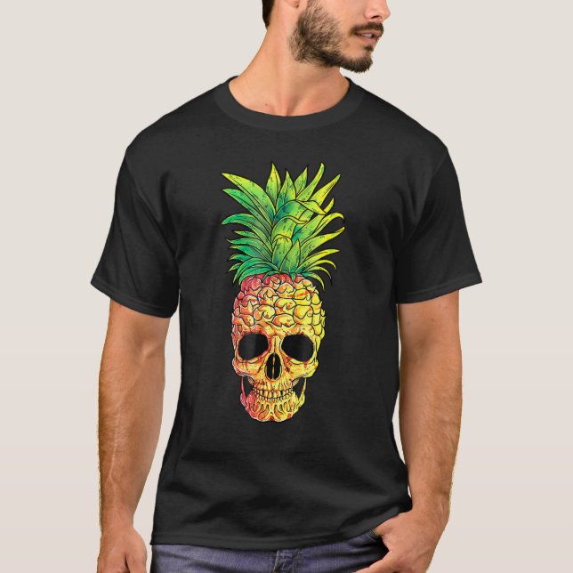 Pineapple Skull Aloha Beaches Hawaiian Hawaii Goth T-Shirt (Front)