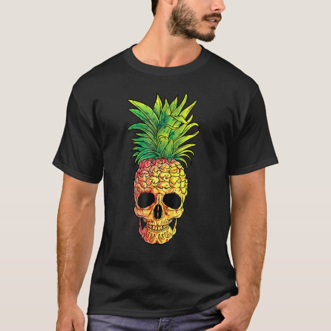 Pineapple Skull Aloha Beaches Hawaiian Hawaii Goth T-Shirt (Front)