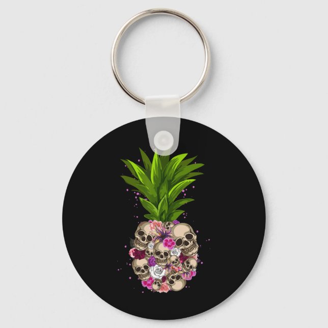 Pineapple Skull Funny Aloha Beaches Hawaiian Hawai Key Ring (Front)