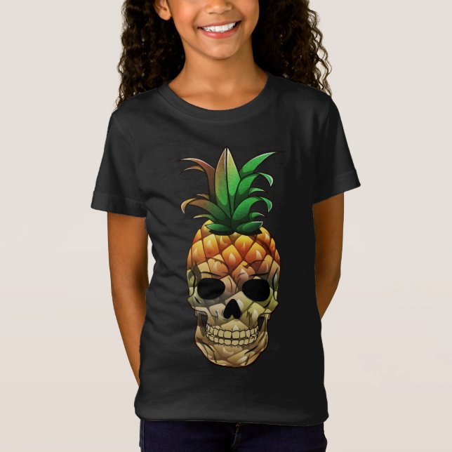 Pineapple Skull, Funny Halloween Summer Fruit T-Shirt (Front)