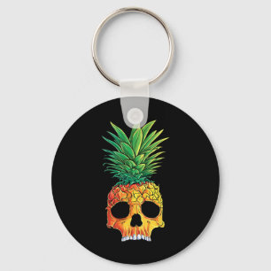 Pineapple Skull T Shirt Aloha Beaches Hawaiian Haw Key Ring