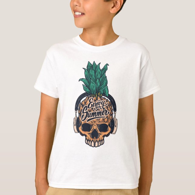 Pineapple Skull With Headphones T-Shirt (Front)