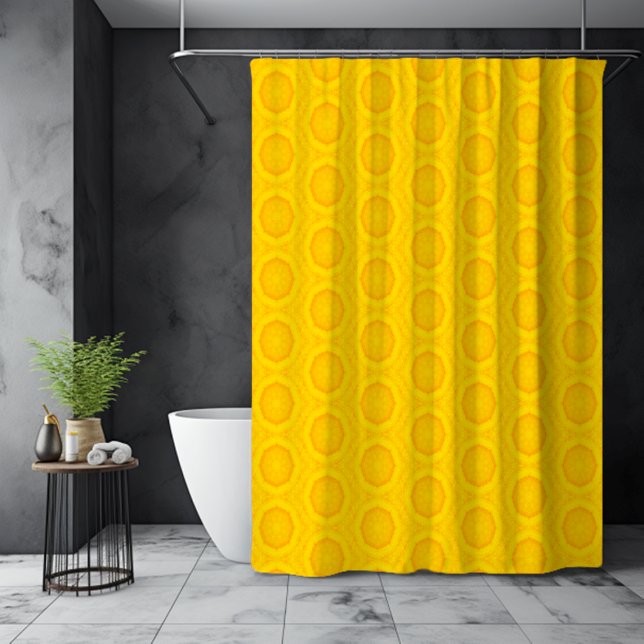Pineapple Slice Bright Yellow Fruit Pattern Shower Curtain (A bright yellow shower curtain covered in pineapple slices.)