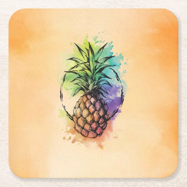 Pineapple Square Paper Coaster (Front)