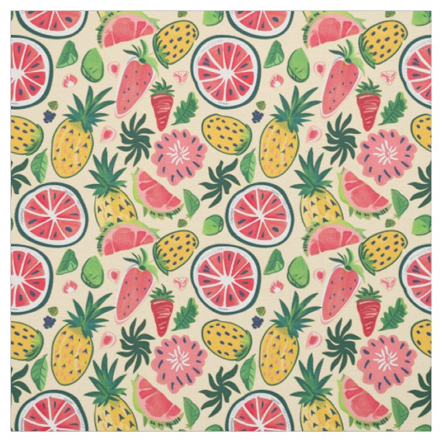 Pineapple, Strawberry, Citrus & Dragon Fruit Fabric (Swatch)