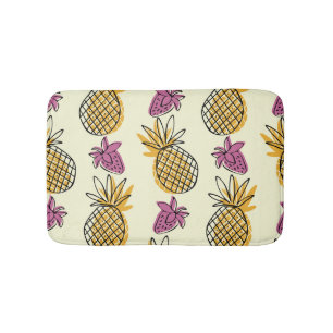 Pineapple, strawberry vintage textile design. bath mat