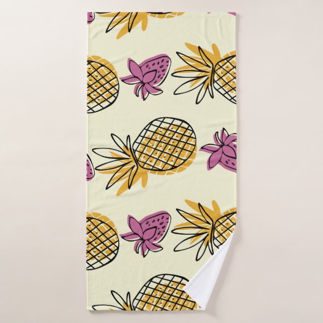 Pineapple, strawberry vintage textile design. bath towel (Bath Towel)