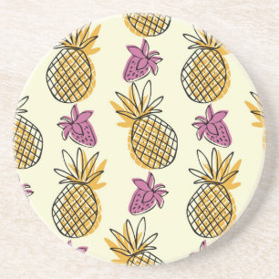 Pineapple, strawberry vintage textile design. coaster