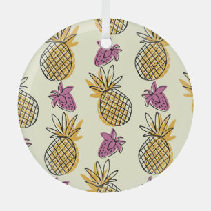 Pineapple, strawberry vintage textile design. glass tree decoration