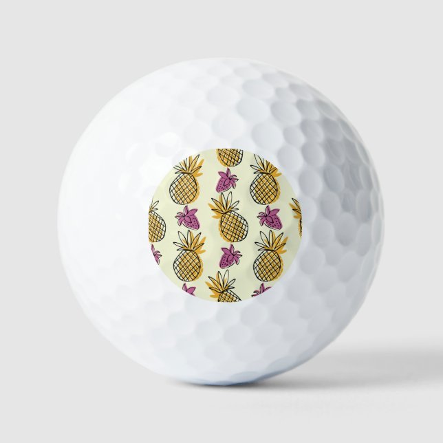 Pineapple, strawberry vintage textile design. golf balls (Front)