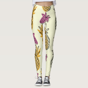 Pineapple, strawberry vintage textile design. leggings