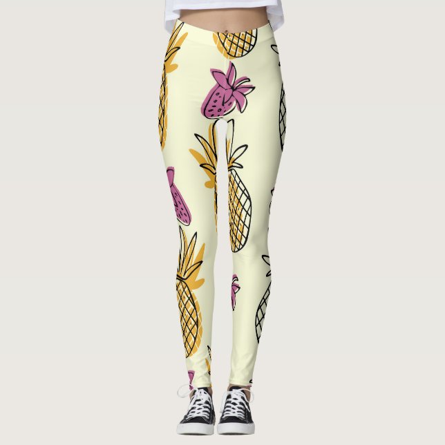 Pineapple, strawberry vintage textile design. leggings (Front)