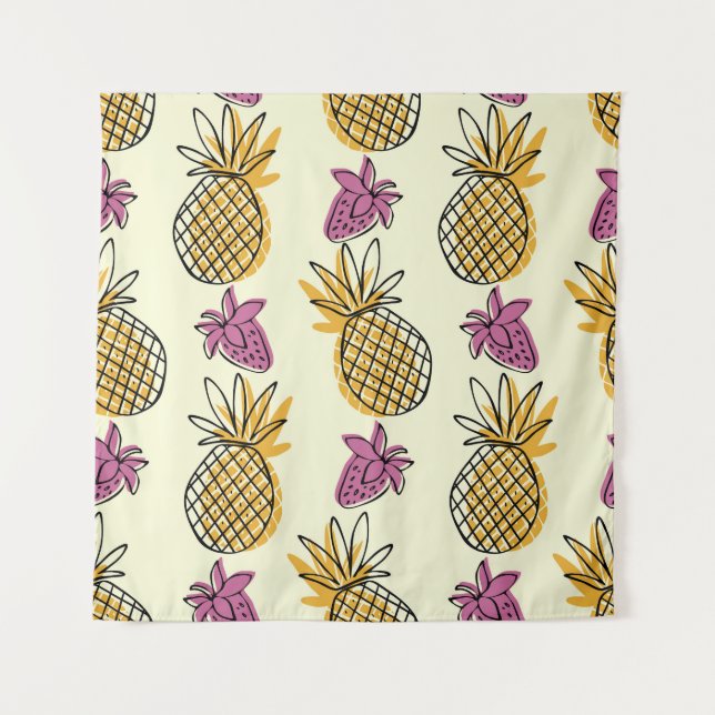 Pineapple, strawberry vintage textile design. tapestry (Front)