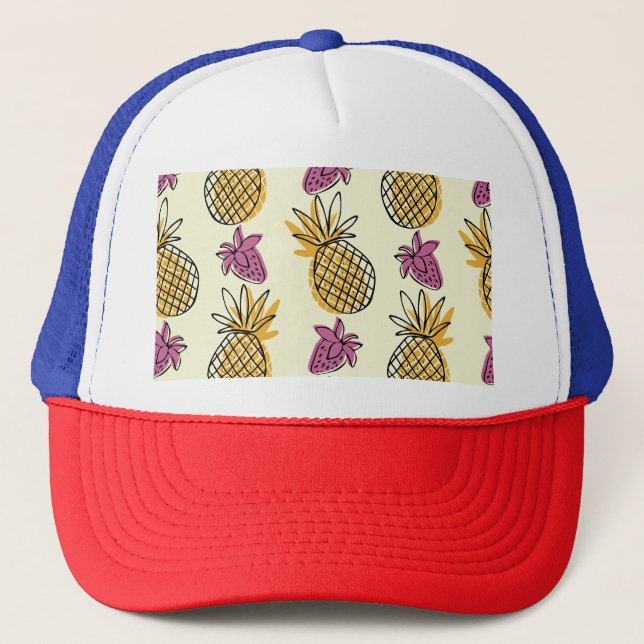 Pineapple, strawberry vintage textile design. trucker hat (Front)