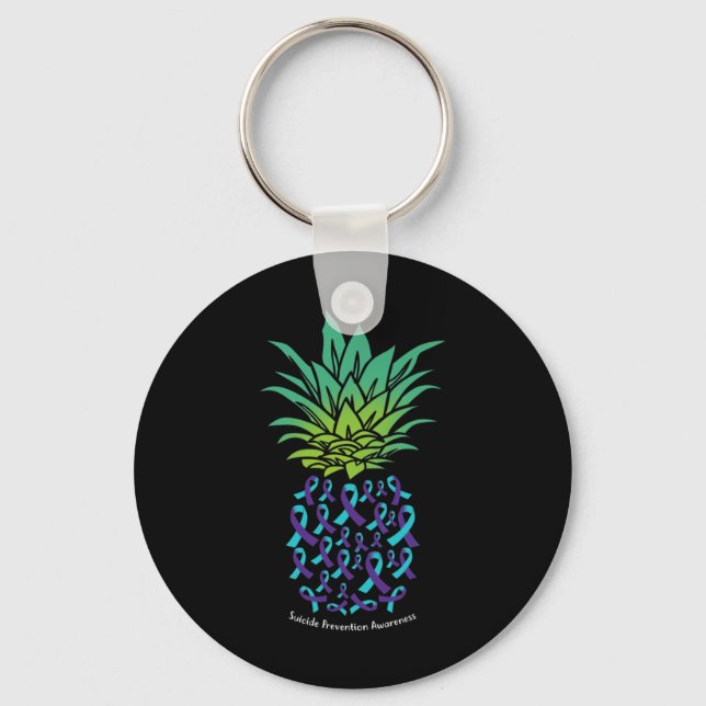 Pineapple Suicide Prevention Awareness Ribbon  Key Ring (Front)