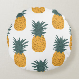 Pineapple Summer: Colourful Vintage Print. Round Cushion