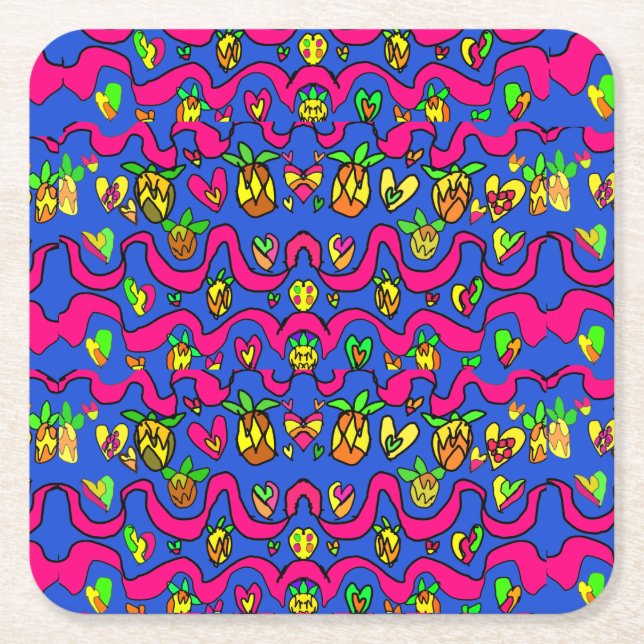 Pineapple Summer fun iPad Mini Cover Card Holder H Square Paper Coaster (Front)