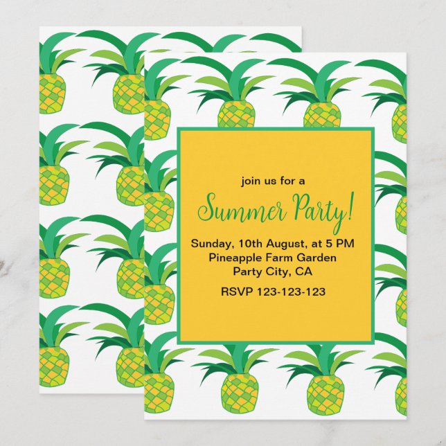Pineapple Summer Party Tropical Pineapple Invitation (Front/Back)
