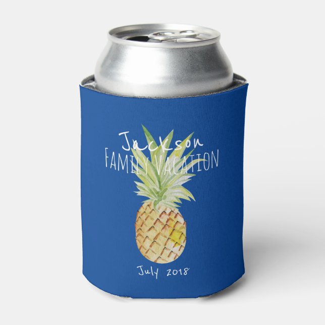 Pineapple Summer Vacation Personalised Family Can Cooler (Can Front)
