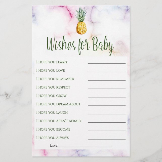Pineapple Summer Wishes for Baby Baby Shower Game (Front)
