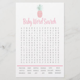 Pineapple Summer Word Search Baby Shower Game Flyer