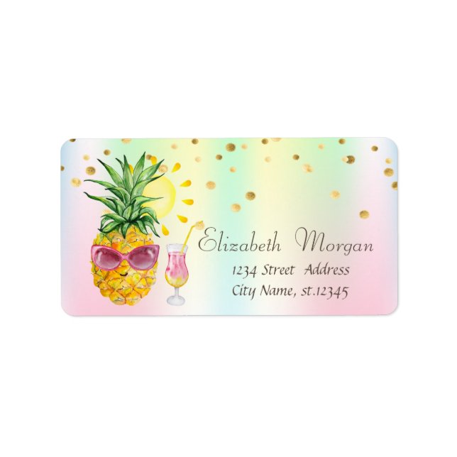 Pineapple,Sun,Cocktail Holographic Iridescent  Label (Front)