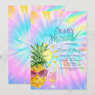 Pineapple,Sun,Cocktail Tie Dye Baby Shower Invitation