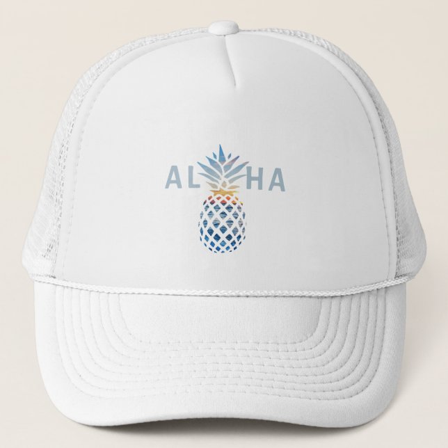 Pineapple Sunset and Blue Ocean Waves Aloha Trucker Hat (Front)