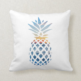 Pineapple Sunset and Blue Ocean Waves Cushion