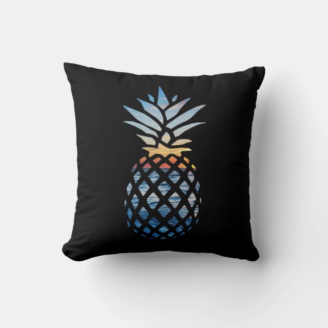 Pineapple Sunset and Blue Ocean Waves Cushion (Front)