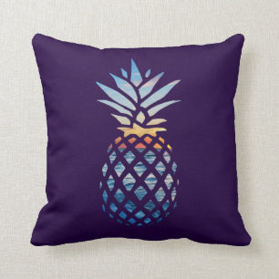 Pineapple Sunset and Blue Ocean Waves Cushion