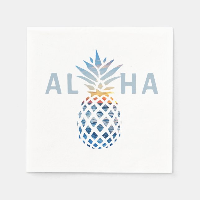Pineapple Sunset and Blue Ocean Waves Napkin (Front)