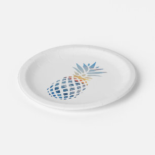 Pineapple Sunset Tropical Beach and Calm Ocean Paper Plate