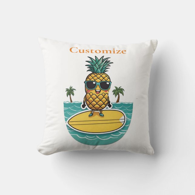 Pineapple Surfer Rides A Wave Thunder_Cove  Cushion (Front)