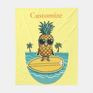 Pineapple Surfer Rides A Wave Thunder_Cove Fleece Blanket