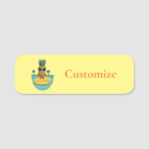 Pineapple Surfer Rides A Wave Thunder_Cove Name Tag