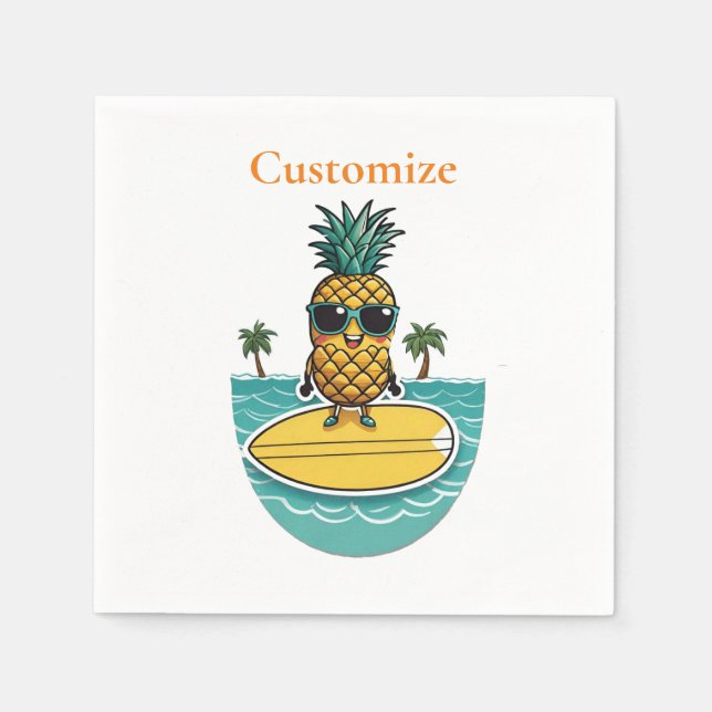 Pineapple Surfer Rides A Wave Thunder_Cove  Napkin (Front)