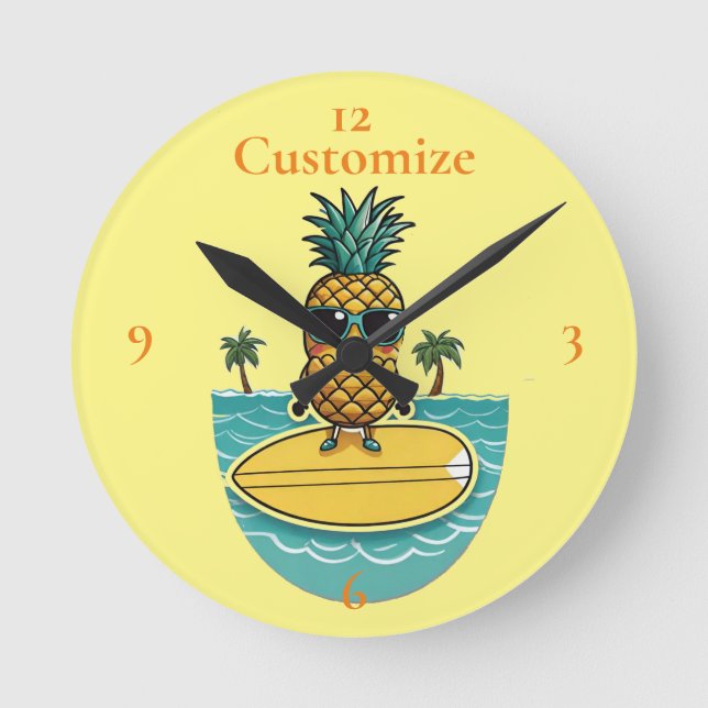 Pineapple Surfer Rides A Wave Thunder_Cove  Round Clock (Front)