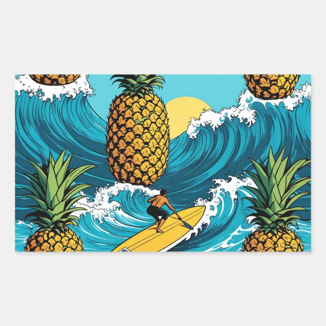 Pineapple Surfer: Summer Tropical Adventure Rectangular Sticker (Front)