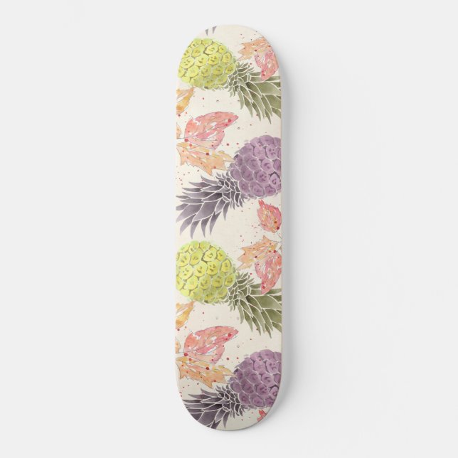 Pineapple, sweet couple, fruit, watercolor skateboard (Front)