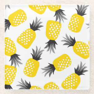 Pineapple Texture, Vintage Summer Pattern. Glass Coaster